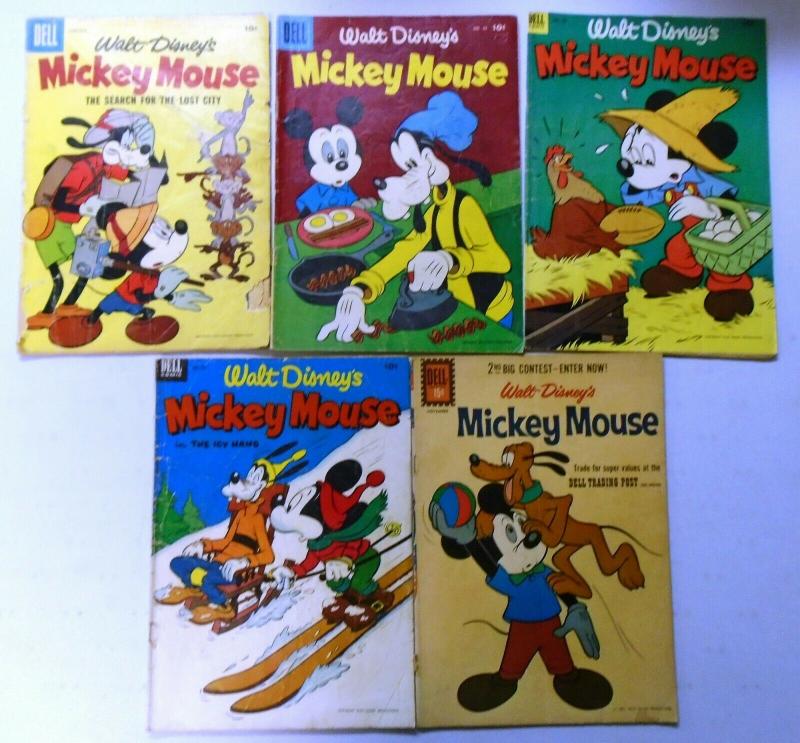 Golden Age Dell Walt Disney Mickey Mouse Comic Lot, 5 Different, Very Good