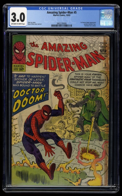 Amazing Spider-Man #5 CGC GD/VG 3.0 Off White to White Doctor Doom!