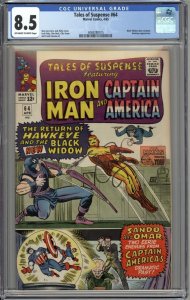 TALES of SUSPENSE #64 CGC 8.5 (Marvel 1965) 3rd HAWKEYE, 1st BLACK WIDOW costume 