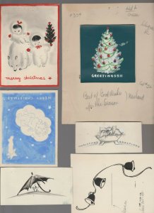 MERRY CHRISTMAS Children Bells & Tree LOT of 6 5x6.5 Greeting Card Art #nn