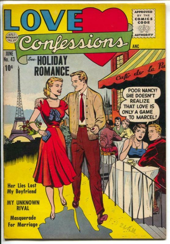 Love Confessions #43 1955-Quality-Eiffel Tower-spicy panels-VF