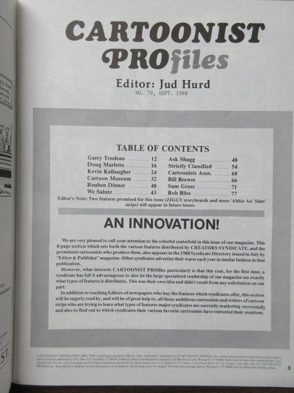 Cartoonist Profiles No. 79 September 1988 Feat. Doug Marlette Gary Trudeau ++