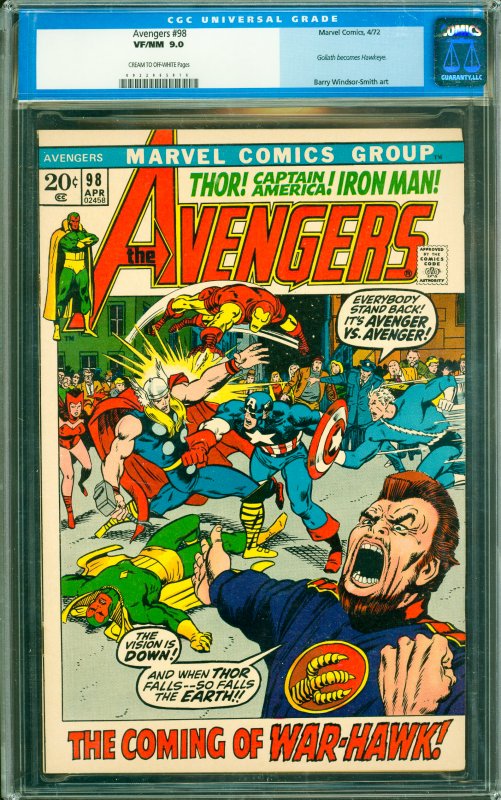 Avengers #98 CGC Graded 9.0 Goliath becomes Hawkeye.