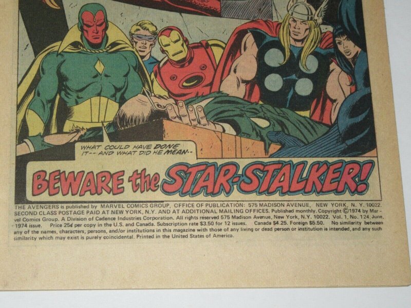 Avengers #124 1st Full App Star-Stalker MVS Rhino 1974 Marvel Comics VF