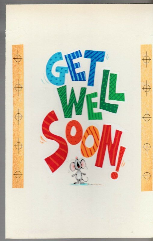 GET WELL SOON Cute Mouse w/ Lettering 7x11 Greeting Card Art #C9544 w/ 3 Cards
