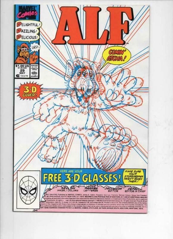 ALF #29, NM,  Marvel, 1988 1990, 3-D cover but no 3-D glasses,  more in store 