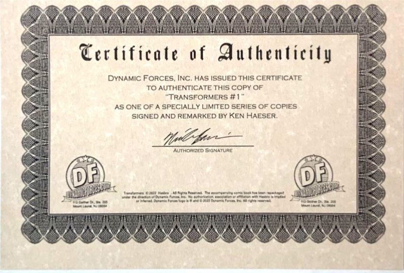 TRANSFORMERS #1 (2023) BLANK VARIANT REMARKED & SIGNED KEN HAESER W/COA NM.