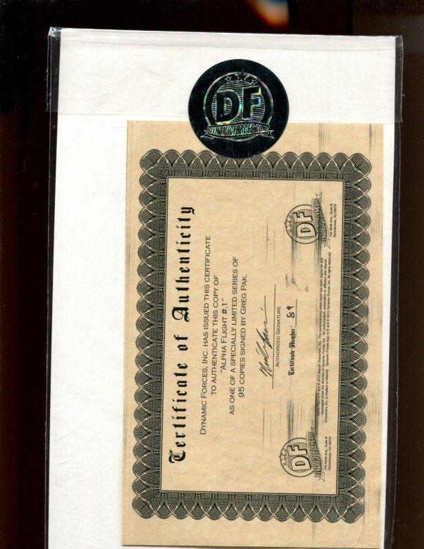 Alpha Flight #1 - SIGNED BY GREG PAK W/COA LTD TO 95! (9.0/9.2) 2010