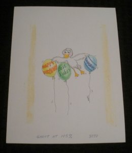 HAPPY BIRTHDAY Cartoon Bird w/ Balloons 7x9 Greeting Card Art #8070 w/ 3 Cards