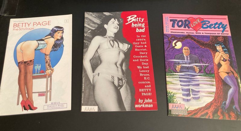 Lot of 3 BETTY PAGE *Adults Only!* Comix: TOR LOVES BETTY•50s RAGE•BEING BAD