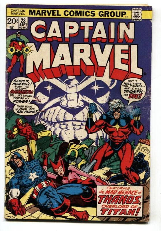 CAPTAIN MARVEL #28 comic book-THANOS-STARLIN-1973-BRONZE 