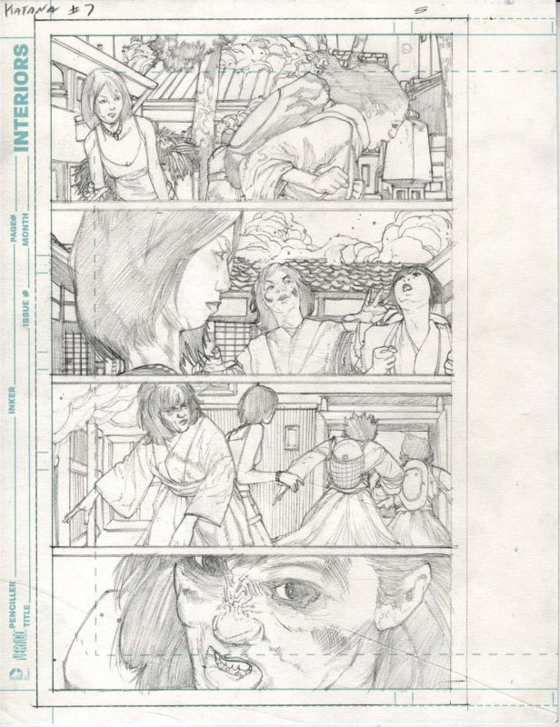 Katana #7 pg 5 DC New 52-Justice League Original Penciled art by ALEX SANCHEZ