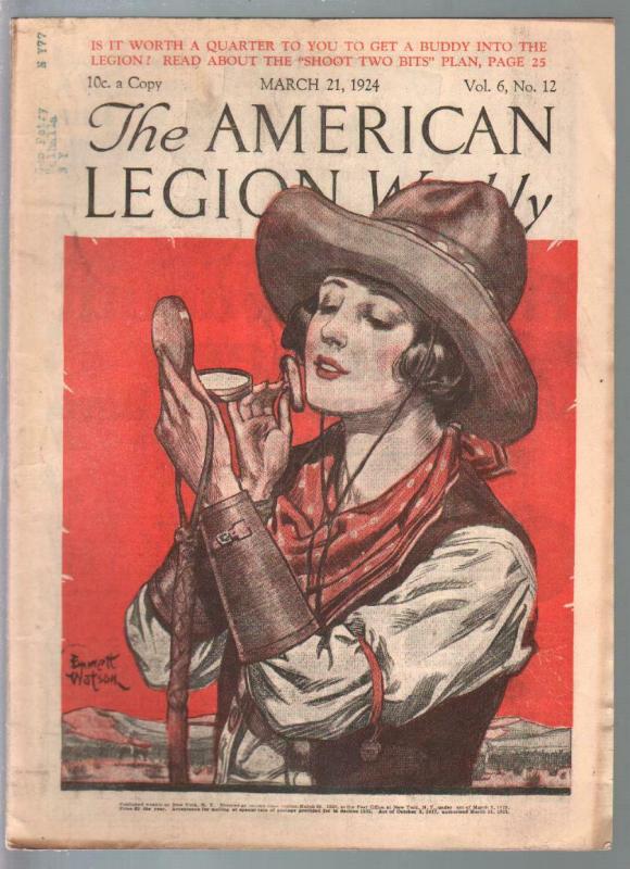 American Legion Weekly 3/21/1924-Emmett Watson cowgirl cover-pix-info-FN