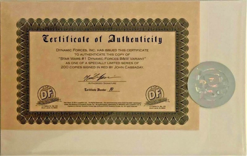 STAR WARS #1 DF COLOR & SKETCH COVER SET SIGNED IN SILVER & RED JOHN CASSADY COA