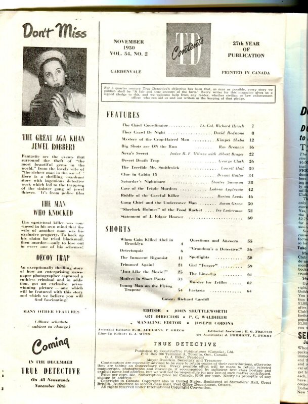 True Detective-11/1950-Crime Pulp-Neva's Secret: Five Murders-One Suicidel