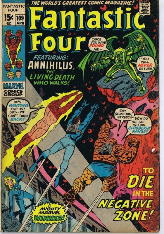 Fantastic Four #109 ORIGINAL Vintage 1971 Marvel Comics Annihilus Negative Zone