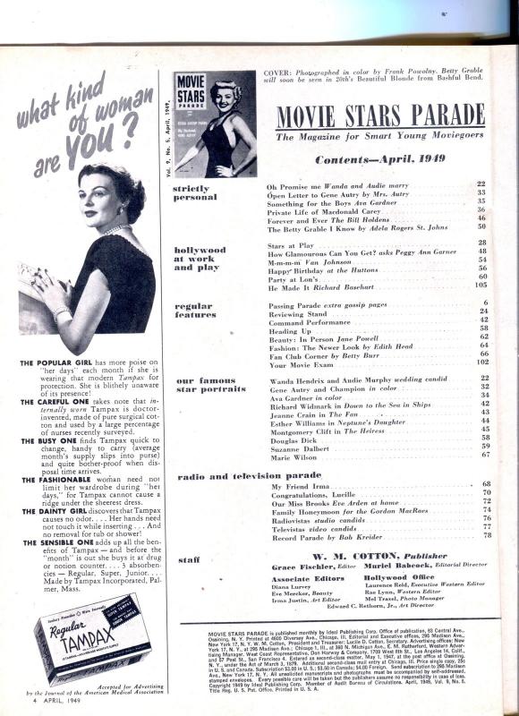 Movie Stars Parade-Betty Grable-Richard Basehart-Gene Autry-Apr-1949