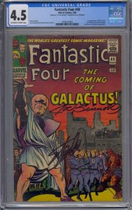 FANTASTIC FOUR #48 CGC 4.5 SIGNED X2 STAN LEE JOE SINNOTT SILVER SURFER GALACTUS