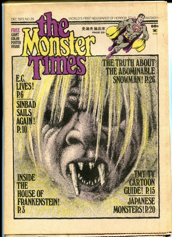 The Monster Times #29 Horror Newspaper 1973 Frankenstein Abominable Snowman