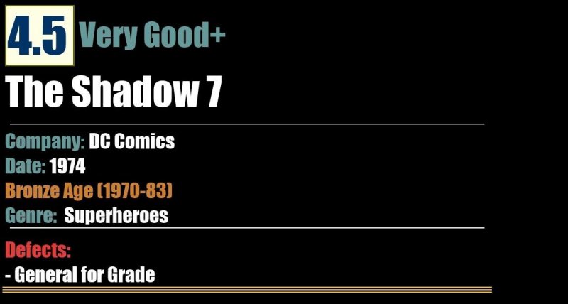 The Shadow 7 (1974) VG+ 4.5 Bronze Age DC Comics