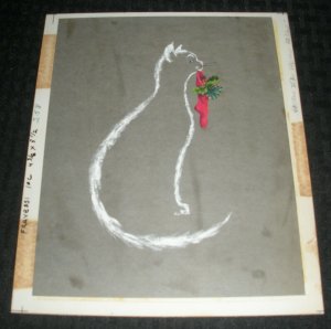 CHRISTMAS White Cat w/ Red Stocking 7x8.25 Greeting Card Art #10C