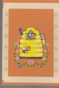 HONEY OF A HOME Cute Bees w/ Beehive 7.25x10.5 Greeting Card Art #NH4556