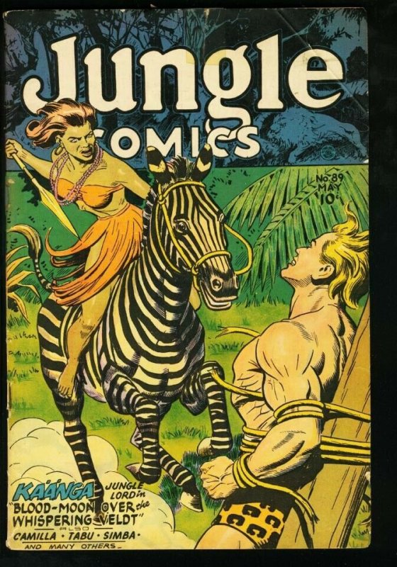 JUNGLE COMICS #89 FICTION HOUSE-KAANGA-1947 SPICY G/VG