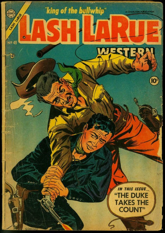 LASH LARUE WESTERN #49 1954 CHARLTON COMICS BULLWHIP G