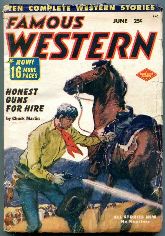 Famous Western Pulp June 1952- Digger John- Honest Guns for Hire VG