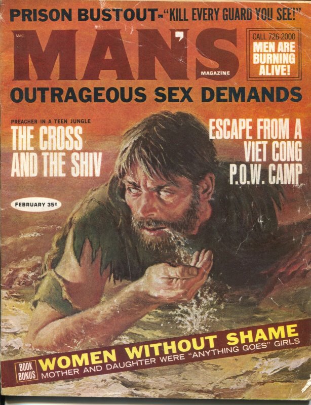 Man's Magazine 2/1967-Caesar Chavez-prison riot-cheesecake-Viet Cong-VG