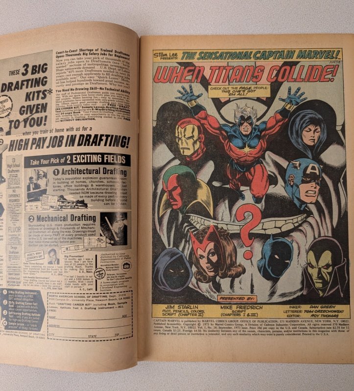 CAPTAIN MARVEL #28 VG+ 4.5 1973 Iconic Jim Starlin Thanos Cover