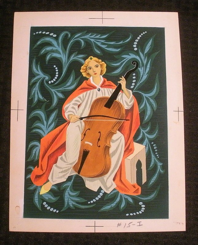 MERRY CHRISTMAS Beautiful Woman Playing Cello 8.5x11 Greeting Card Art #15I