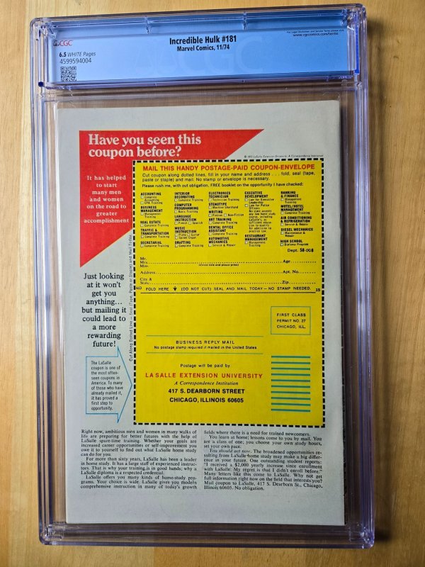 The Incredible Hulk #181 (1974) CGC 6.5