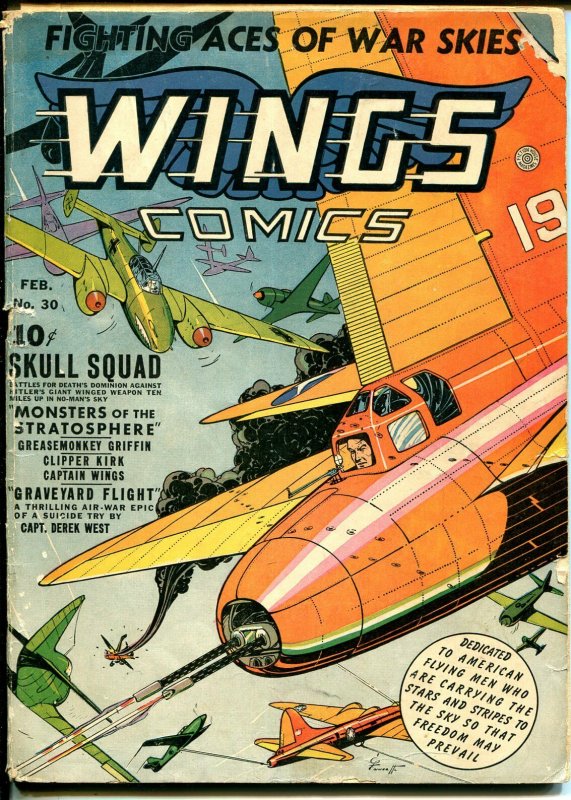 Wings #30 1943-Fiction House-Gene Fawcette air battle cover-Skull Squad-G