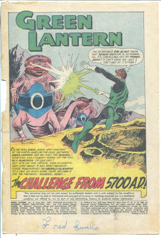 Green Lantern  #8 1961-DC-1st 5700 A.D. Story-P