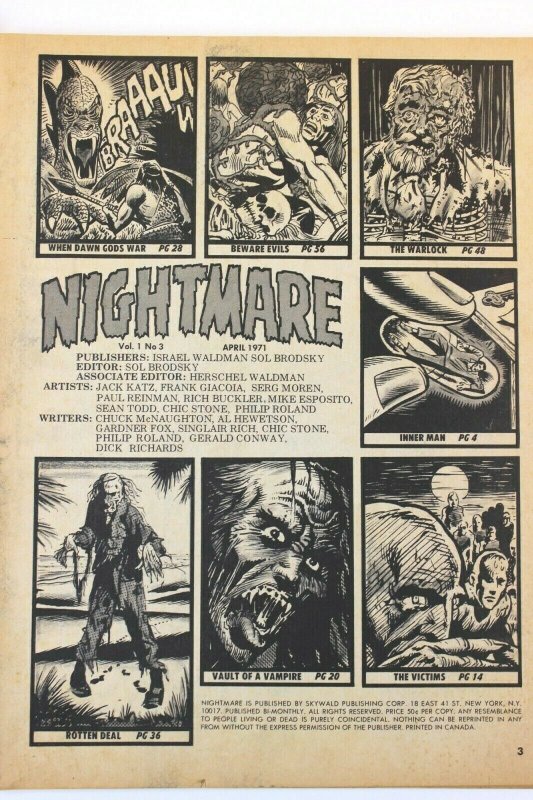 NIGHTMARE #3 Monster Horror Magazine Comic Boris Vallejo Cover 1971 Skywald 