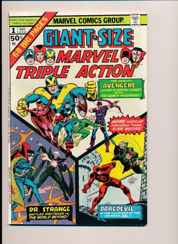 MARVEL TRIPLE ACTION #1 Avengers, Daredevil, Dr. Strange 1974  FN+  (HX590)