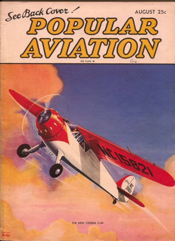 Popular Aviation 8/1936-Cessna-C-34-1st X-Wing planes-H.R. Bollin-FN-