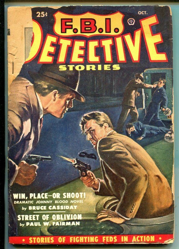 FBI DETECTIVE 10/1950-POPULAR-GUNFIGHT COVER-HARD BOILED MYSTERY-good