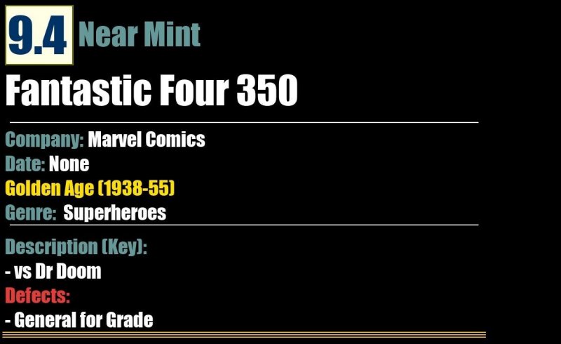 Fantastic Four 350 (1991) NM 9.4 vs Dr Doom Marvel Comics