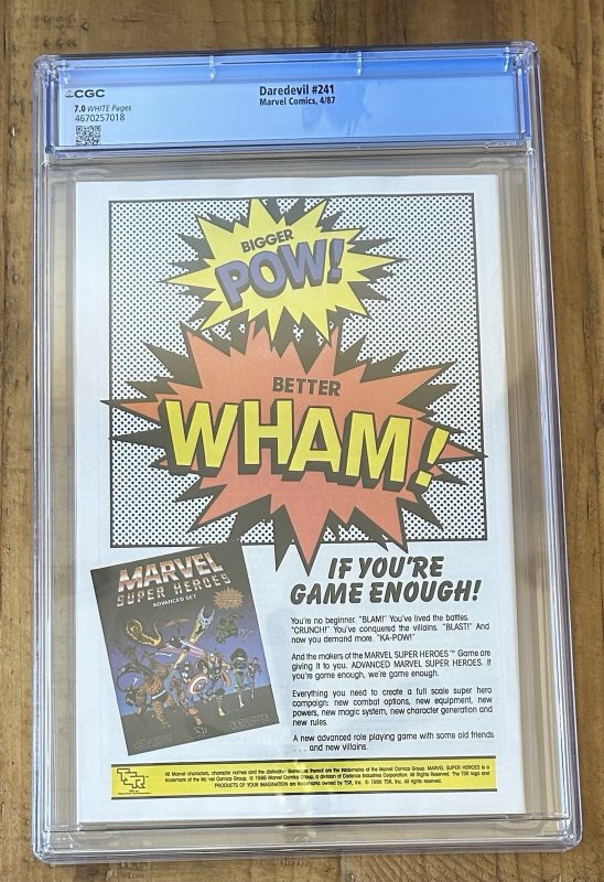 Daredevil #241 CGC 7.0 White Pages Todd McFarlane Mike Zeck 1987