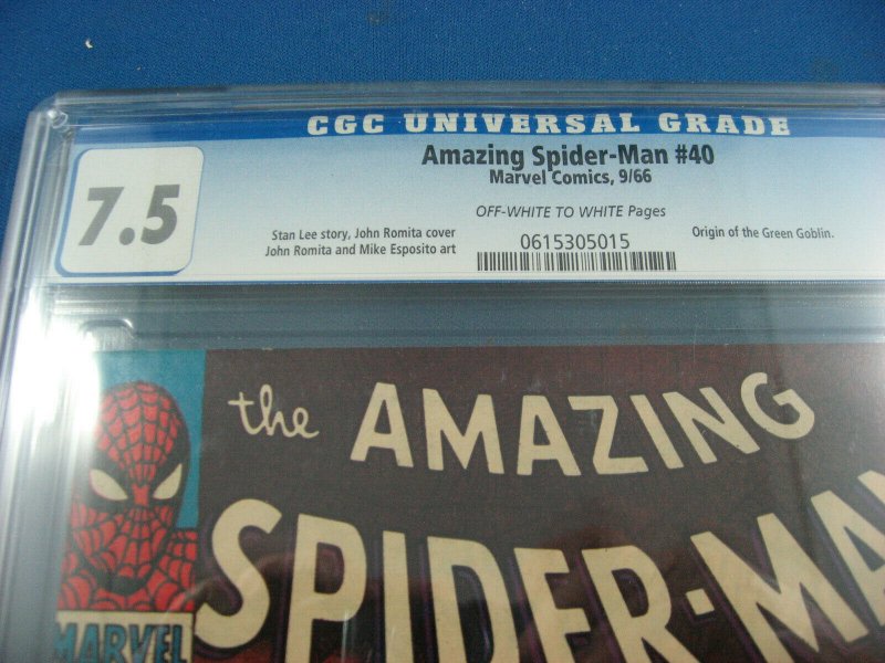 AMAZING SPIDERMAN 40 CGC 7.5 ORIGIN GREEN GOBLIN 1966