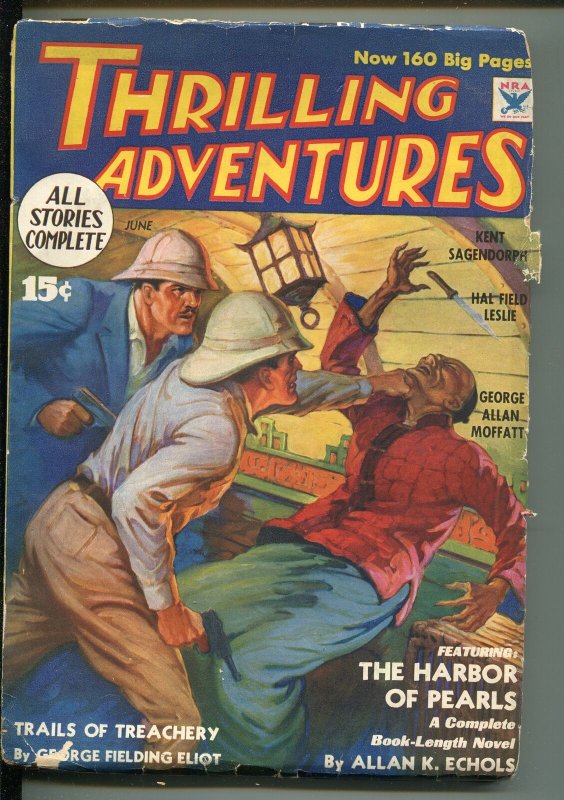 THRILLING ADVENTURES 06/1934-ORIENTAL VILLAIN-CANNIBALS-INDIANS-PULP-vg minus