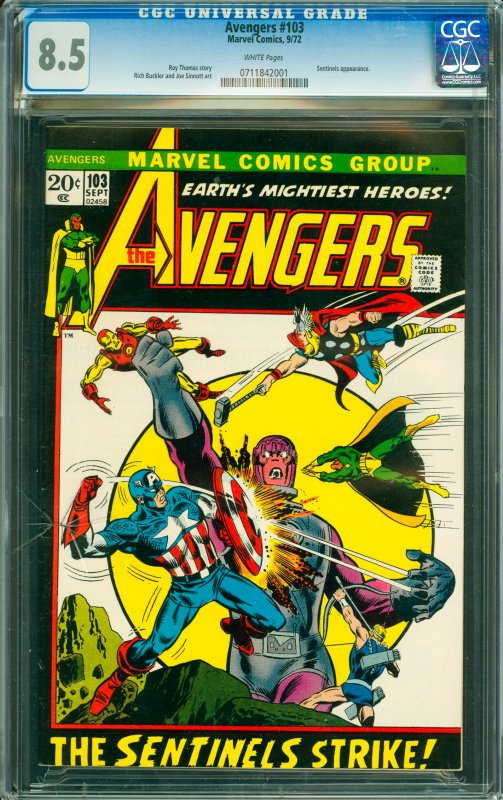 Avengers #103 CGC Graded 8.5 Sentinels appearance.