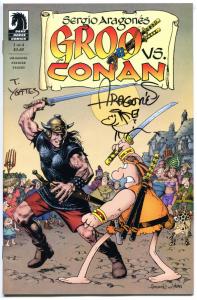 GROO vs CONAN #1 2 3 4,  NM, Signed by Sergio Aragones & Tom Yeates, 2014, w/art