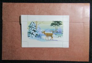 MERRY CHRISTMAS Deer in Woods Color Rough 10x7 Greeting Card Art #X4027