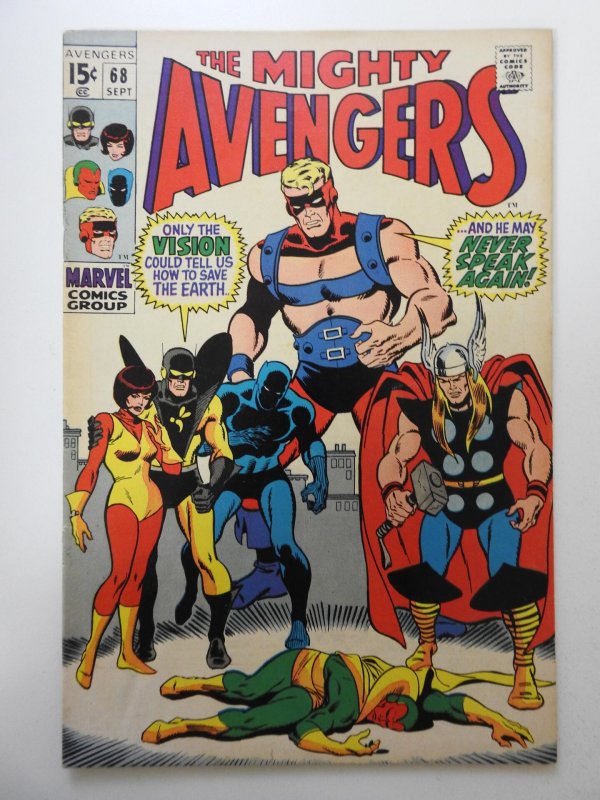 The Avengers #68 VG Moisture stain, cover & 1st wrap detached bottom staple