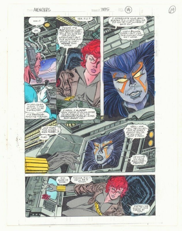 Avengers #385 p.14 / 19 Color Guide Art - Black Widow Quicksilver by John Kalisz