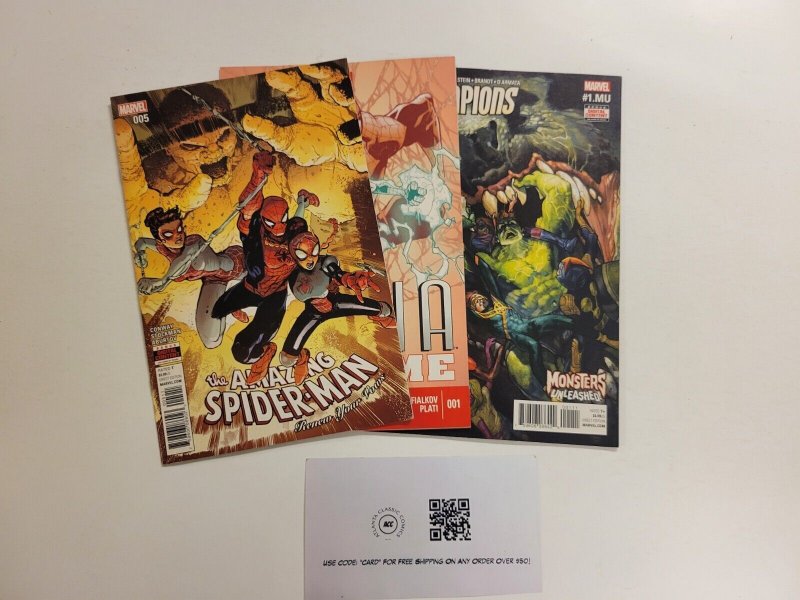 3 Marvel Comics #1 Amazing Spider-Man + #1 Alpha Big Time + #1 Champions 83 TJ4