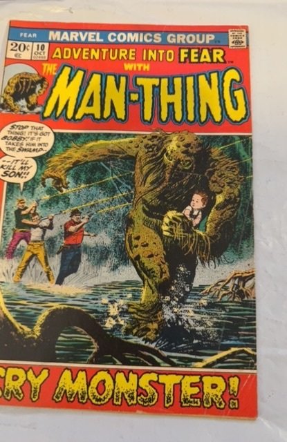 Adventure Into Fear #10 (1972) first Manthing - cover wear, foxxing. Spine chips